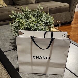 CHANEL Classic White Tote with Black Accents